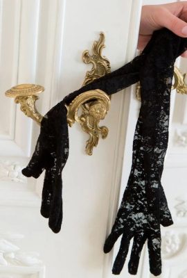 Girl wearing black lace gloves and doing it next to the door!Malena (124 Photos)