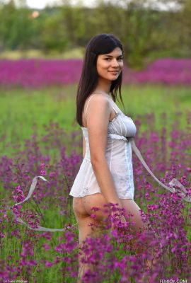 Mikaelav-Heysexy outdoor nude photoshoot in the sea of ​​flowers (100 Photos)